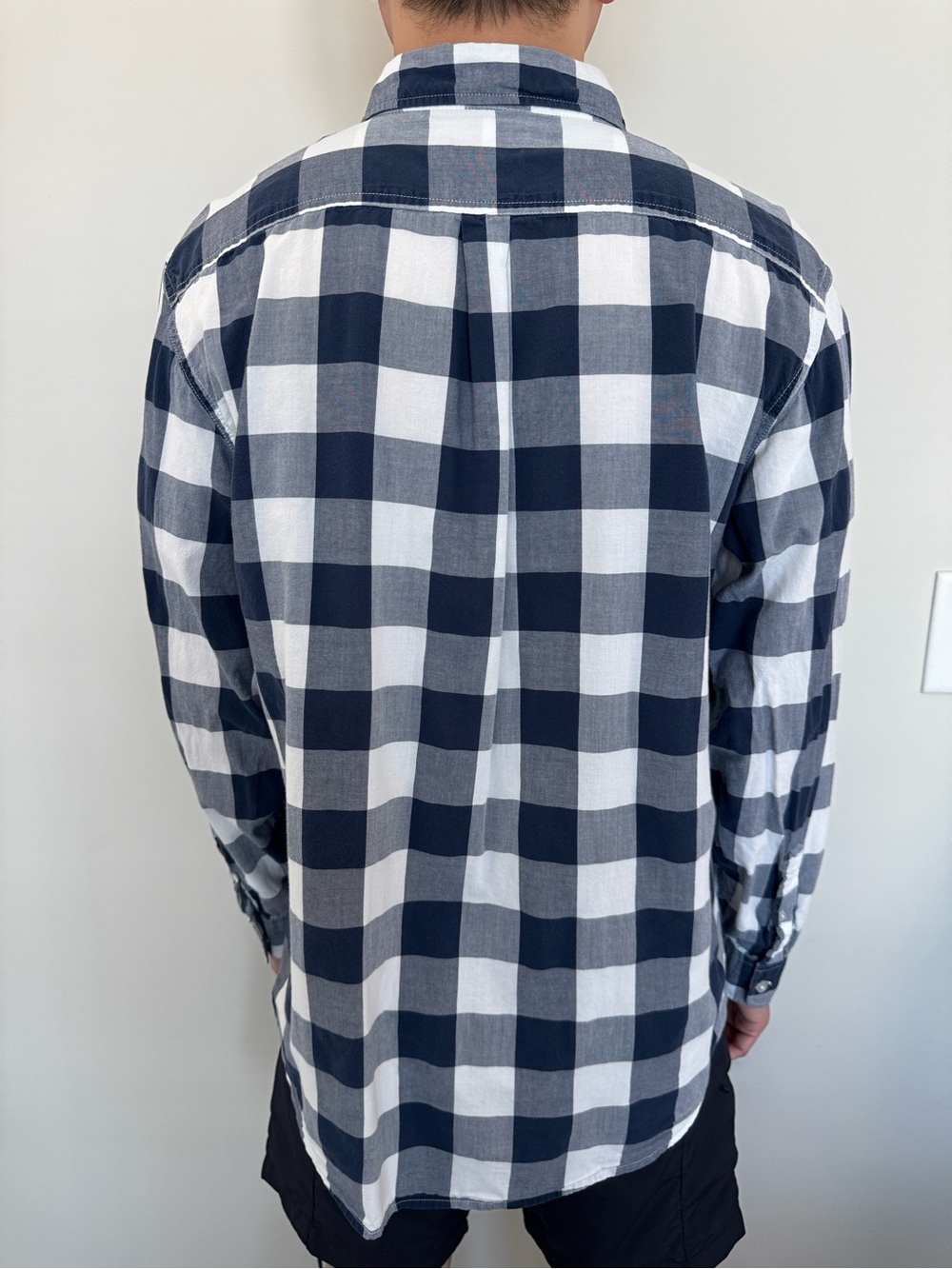Haggar Navy and White Check Button-Down Shirt
